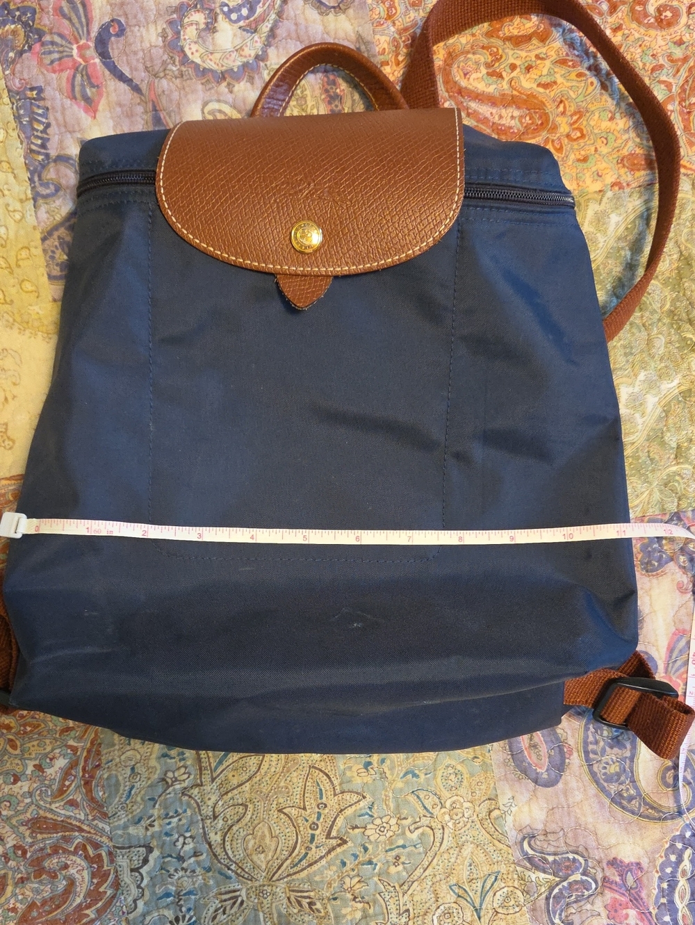 Longchamp Le Pliage Navy and Brown Leather Trim Small Backpack - Picture 9 of 9